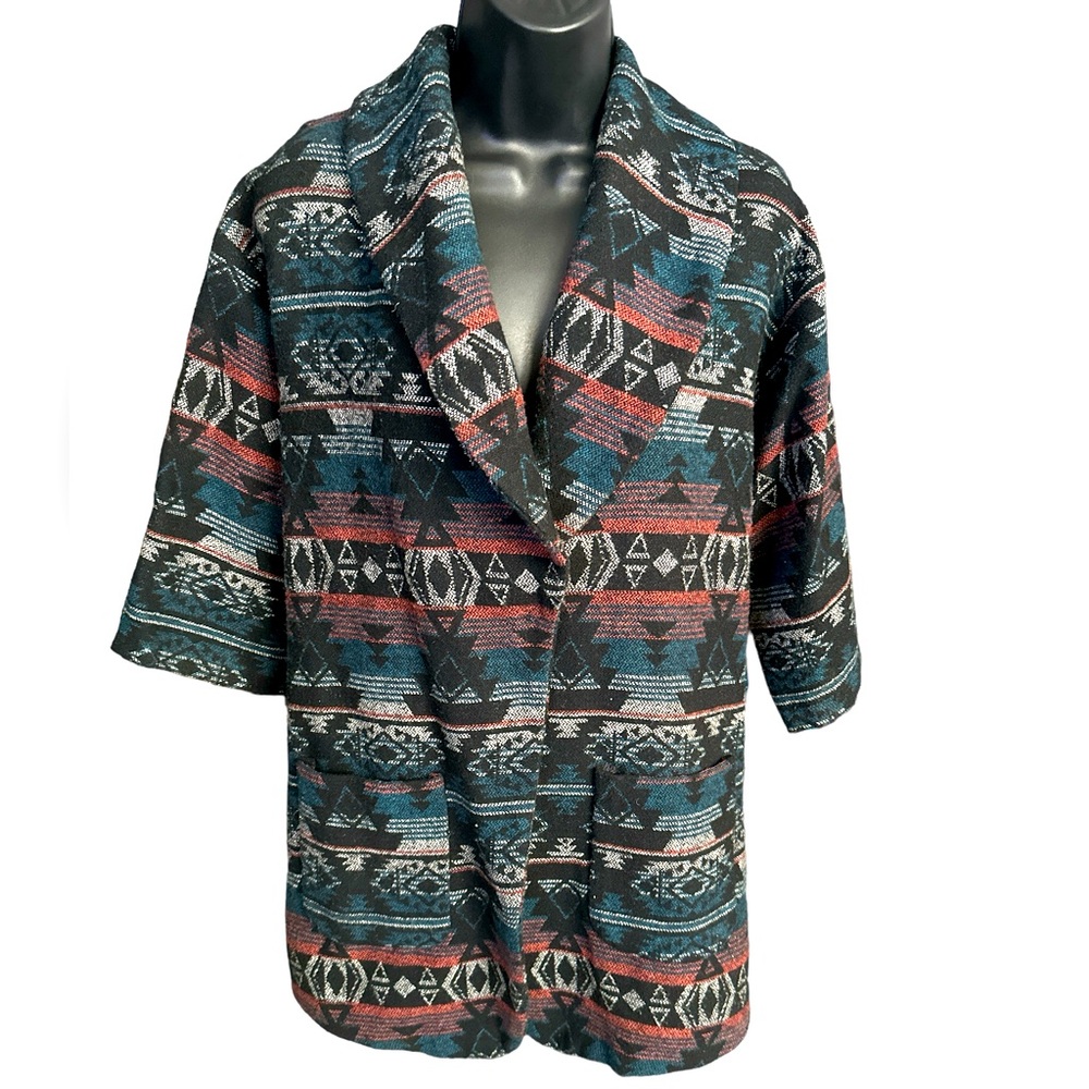 ECOTE Oversized Wool-Blend Jacket with 3/4 Sleeves & Pockets